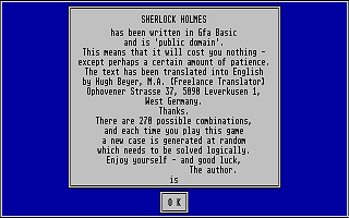 Sherlock Holmes atari screenshot